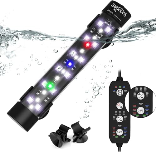SEAOURA Aquarium Led Beleuchtung mit 24/7-Zyklus, Aquarium licht mit Timer, automatischer Ein-/Ausschaltung, Vollspektrum + 7 Einzelfarben, 10 Helligkeitsstufen, für Aquarium (18cm)