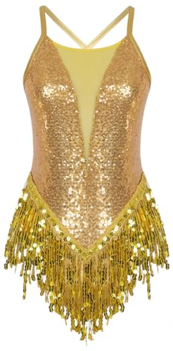 Vsadsau Frauen Pailletten Ballett Tanz Trikot Ärmellos Gymnastik Bodysuit Latein Modern Dance Kostüme, gold, 38