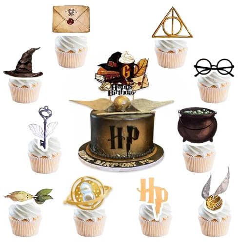 Harry Potter Cake Toppers, 11 Pcs Harry Potter Happy Birthday Cake Toppers Harry Potter Birthday Cake Decorations Cupcake Toppers for Boys/Girls/Men/Women Birthday Harry Potter Theme Party Supplies