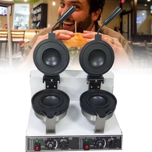 DPQYJPP Commercial Burger Waffle Maker, Non Stick Waffle Maker, Ice Cream Stuffed Burger Machine, Manual Hamburger Press Patty Make, Thermostatic Control, 50~300°C Controllable Range,doublehead
