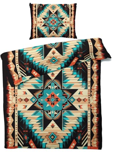 QEODAH Bettwäsche 135x200 Azteken - Aztekenmuster Bettbezug 135 x 200 2er Set - Wendebettwäsche & Kissenbezug 80x80 cm - Weiche Mikrofaser Bettwäsche-Sets mit Reißverschluss - Schlafzimmer Bett Deko