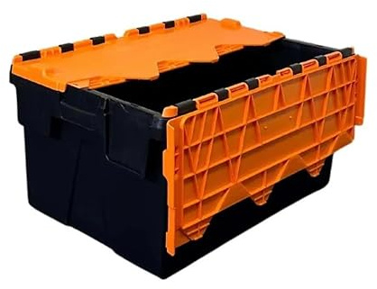 10x 56 Litre Storage Box/ Attached Lid Container (60 x 40 x 32 cm) (Orange)