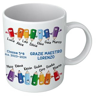 t-shirteria - Tazza Personalizzata per Maestro - Personalizzabile con i Nomi - Idea Regalo di Fine Anno e Scuola - Ceramica Eco-Friendly con Dedica per Insegnanti (Matite)