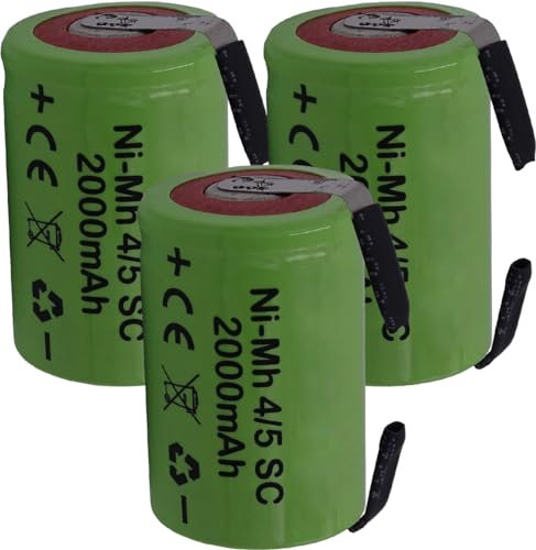 3 X Batteria ricaricabile NiMh 4/5 SC 1,2V 2000mAh 22x33mm subC a saldare linguette per pacchi batteria (3 PEZZI)