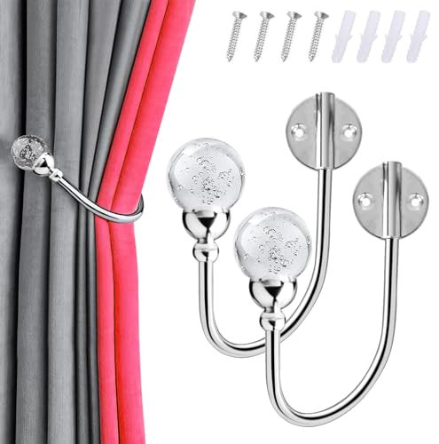 BlueXP 2 soportes de cortina de metal con diseño de bola de cristal, diseño en forma de U, soportes para cortinas de ventana con tornillos para cortinas fijas, cortinas de ducha, cortinas de gasa,