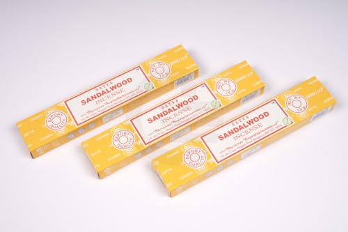 Original Satya Sandalwood Incense Sticks Gift Pack of 3X 15G for Aromatherapy, Spa, Yoga, Weddings, Meditation, Healing, Positivity and Relaxation by Greensense