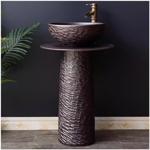 ZTGL Lavandino A Colonna Bagno in Ceramiche Vintage, Lavandino su Piedistallo Apertura del Rubinetto a Foro Singolo, Lavabo Colonna con Rubinetto E Scarico per Interni ed Esterni,B,3 Piece Set