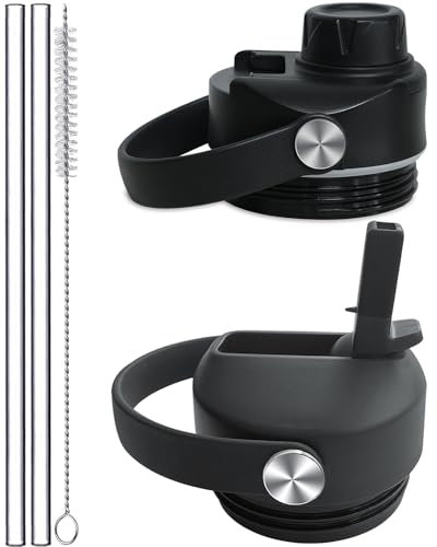 Chug Lid and Straw Cap for YETI Rambler Lid Replacement - 12 18 26 36 64 oz and Jr. 12 oz Kids Bottle, Flex Handle Spout Cap for YETI Straw Lid Accessories, Top Removable Gasket Easy to Clean