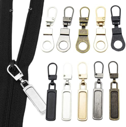 EAVUYIS Cerniera Tira Sostituzione, 10 Pcs Cursore Cerniera Universale, Tirante per Cerniera Lampo in Metallo, per Cursore Cerniera Lampo di Giacca, Valigia, Zaino, Jeans (5 Colori)