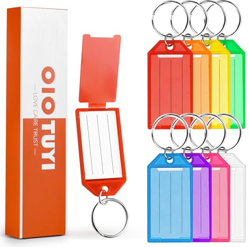 OioTuyi 40er Pack Robust Kunststoff Schlüsselanhänger zum Beschriften, Schlüsselanhänger Groß mit Beschriftbarem Label Fenster, Schlüsselschilder, Split Ring, 8 Farben