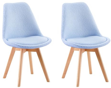 EGGREE 2er Set Esszimmerstühle Zeitgenössisches Design,Gepolsterter Stuhl aus Schafwolle, Küchenstuhl Essstühle mit Massivholz Buche Bein SGS Geprüfter,Blau