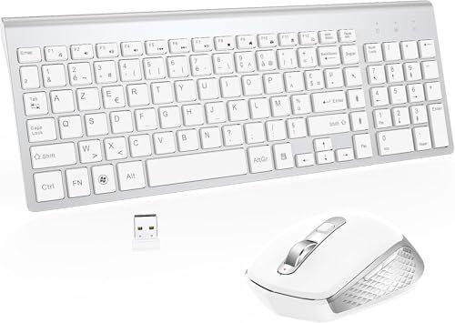 Clavier Souris sans Fil - AZERTY Silent USB Compact Clavier de Souris Pleine Taille Ergonomique pour PC/Ordinateur/Laptop/TV/Windows …