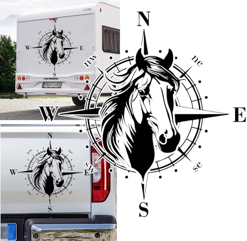 Rakelfix Kompass Islandpferd Isländer Aufkleber Sticker Größe&Farbe wählbar Pferd Pferde Anhänger Wohnmobil Caravan Autoaufkleber Sticker Kompassrose Windrose Camper Auto