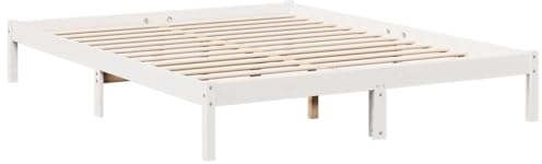 vidaXL Massivholzbett, Holzbett Extra Lang ohne Matratze, Bettgestell mit Lattenrost, Bett Doppelbett für Schlafzimmer, Weiß 140x220cm Kiefernholz