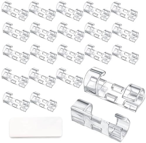 Adhesive Cable Clips Clear, Upgraded Wire Holders Cable Tidy Clips, Cable Clips Self Adhesive Cable Management Clips for Wall, Strong Cord Organizer, for Desk, PC, Christmas Light Indoor Outdoor