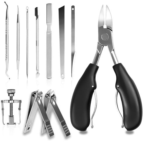 zeyedemo 11PCS Toenail Clippers Set Professional Podiatrist Nail Clippers Nail Pedicure Tools Set Heavy Duty Stainless Steel Pedicure Toenail Scissors for Thick & Ingrown Hard Fingernail