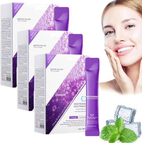 Lila Mundwasser zum Aufhellen der Zähne, Lila Zahnaufhellungs-Mundwasser, Farbrad, Lila Zahnaufhellungs-Mundwasser, Erfrischender Atem, Tiefenreinigung der Zähne (3 Schachtel)