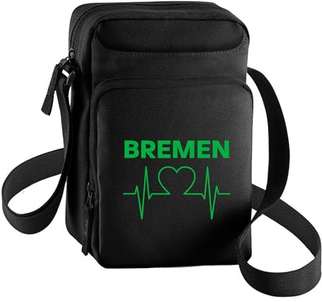 multifanshop Umhängetasche - Bremen - Herzschlag - Druck grün - Tasche Größe schwarz
