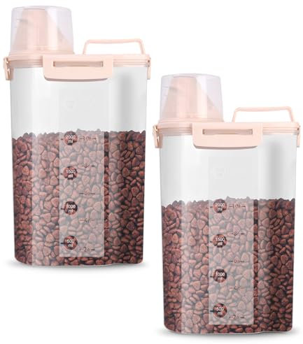 jutyum 2Pcs Contenitore Crocchette Cane 3L, Contenitori per Alimenti, Barattoli Cucina, Dispenser Detersivo Lavatrice, Organizer Cucina, Trasparente Contenitore Crocchette Gatto con Misurino