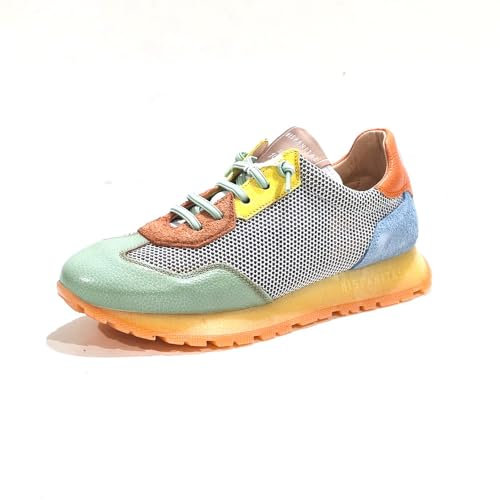 HISPANITAS - Zapatos Sneakers de Piel con cordón elástico,Suela de Goma,Rejilla,Calado,Ante, para: Mujer Color: Celeste Talla:37