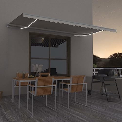 Homgoday Markise Manuell Einziehbar mit LED Creme 500x300 cm Manuell Einziehbar Balkonmarkise Sonnenmarkise Sonnenschutz, für Balkon Fenster