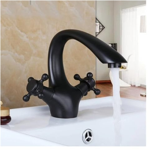 Rubinetto miscelatore Compatible with lavabo da bagno in ottone lucido nero con doppie maniglie. Rubinetto miscelatore Compatible with lavabo,rubinetti cucina