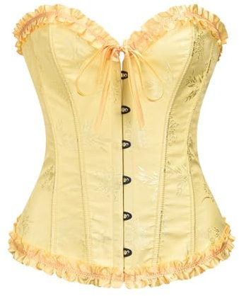 Corset Mujer Amarillo Brocado Encaje Corsé y Cinta Ajustable Waist Bustier para Corsé Corset Azul Mujer con Cordones y Huesos de Plástico Bustier Sexy para Fiesta Halloween Carnaval Vintage Bustier