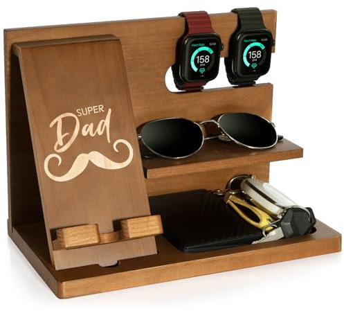 Fathers Day for Dad, Dad Birthday Gifts, Wood Phone Docking Station, Bedside Table Organiser, Presents for Father, Christmas Father s Day Gifts from Daughter Son, Desktop or Nightstand Organizer