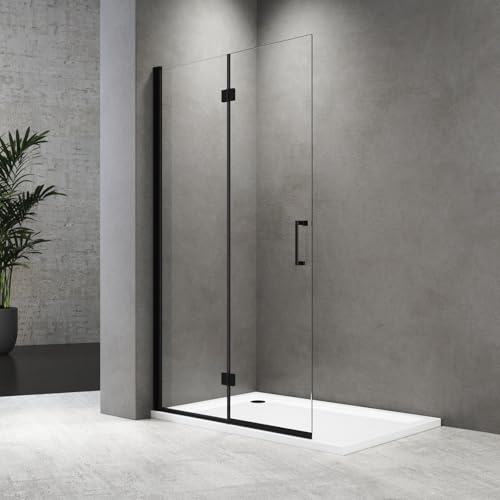 Duschabtrennung 100x195cm Walk-IN Falttür Schwarz, Duschabtrennung Dusche Duschwand Falttür Dusche Duschtrennwand 6mm ESG-Sicherheitsglas Nano Beschichtung