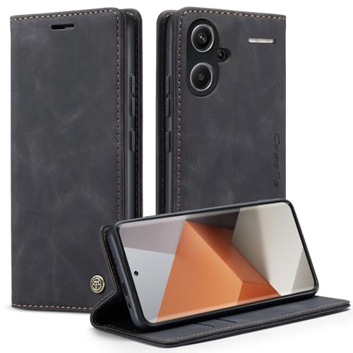 Lanranwa Handyhülle für Xiaomi Redmi Note 13 Pro Plus 5G Hülle Premium Lederhülle Klappbar Flip Case Handytasche Schutzhülle Klapphülle Standfunktion für Xiaomi Redmi Note 13 Pro Plus -Schwarz