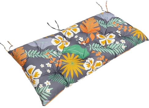 Cojín de banco de jardín para uso en interiores y exteriores, cojín con correa, estampado de flores, 100 x 50 x 8 cm, cómodo cojín para muebles de patio y resistente a la intemperie