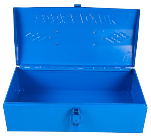 Lurrose Boîte à Outils en Fer Bleu Portable Coffre de Rangement pour Outils Essentiels pour Garage et Bricolage Mécanique Robuste