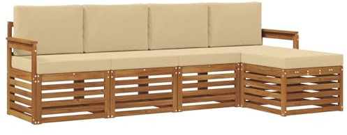 vidaXL Sofagarnituren 5 pcs Natur und Beige Massivholz Akazie, Garten, modernes Outdoor-Sofa-Set, modulare Terrassenmöbel, robuste Akazie, minimalistische Lounge, ideal für Pool