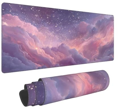 Gaming Mauspad Rosa Lila Gold Wolken Großes Mousepad 80x40 cm rutschfeste Schreibtischunterlage für Büro Desk Mat mit Genähten Kanten Präzises und Langlebiges Groß Mouse Pad