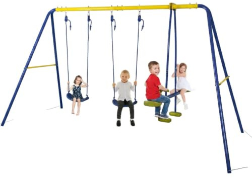3 in1 Multifunktionale Kinderschaukel Outdoor,Robustes Metallgestell | 2 Einzelschaukeln, 1 von Angesicht zu Angesicht, höhenverstellbare Seile, inkl. Bodenanker, ideal für Familie & Garten
