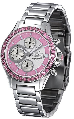 FIREFOX FFS177-190 rosa Damenuhr Edelstahl Chronograph Zirkoniasteine massiv Edelstahl Sicherheitsfaltschließe 10 ATM Prüfdruck