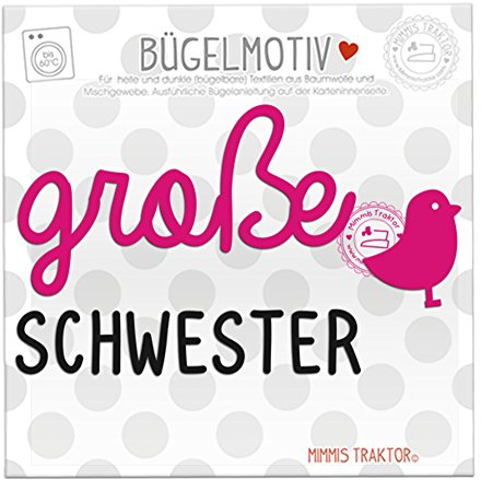 Bügelbild große Schwester mit Vogel Flockfolie Aufbügler Applikationen Bügelsticker für Stoffe Textilien Kinder zum Aufbügeln Flicken