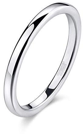 Titaniumcentral 2mm Silber Herren Damen Wolfram Ring Wolframcarbid Ringe Hochzeit Ehering Verlobungsringe Polierte (2mm-silber,65 (20.7))