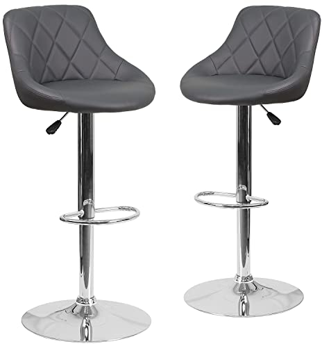 Flash Furniture Caldwell Barhocker aus Vinyl, höhenverstellbar, verchromt, Grau, 2 Stück