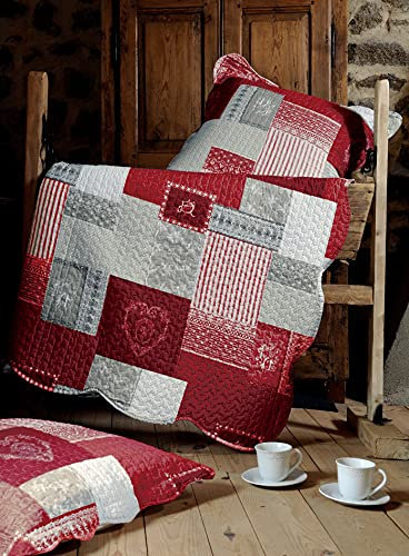 Stof - Parure boutis + 2 Taies d'oreiller - Taille 260x240 cm - 100% Polyester - Couleur Rouge - Modèle Arkansas - Linge de Lit pour Maison - Lavage à 30°