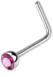 Tata Gisèle Piercing Nez en Acier Chirurgical 316L et Cristal - Tige Courbée 0,8 mm d'Epaisseur - Cristal 2,5 mm - Rose Fuchsia