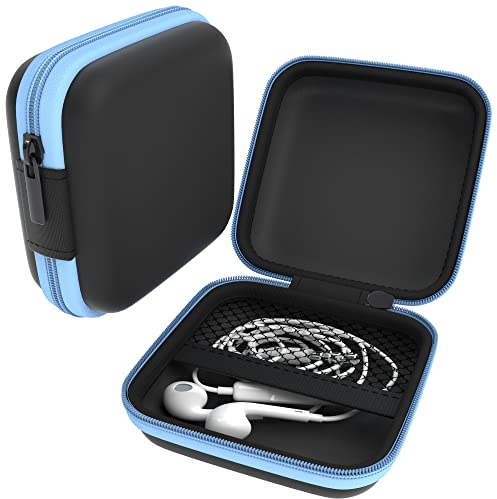 EAZY CASE Universal Tasche für In-Ear Kopfhörer mit Netzfach - Hardcase Aufbewahrungsbox, Schutztasche mit umlaufenden Reißverschluss, extra klein, eckig, Hellblau