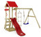 Wickey Spielturm Klettergerüst TinyCabin mit Schaukel & roter Rutsche, Outdoor Kinder Kletterturm mit Sandkasten, Leiter & Spiel-Zubehör für den Garten