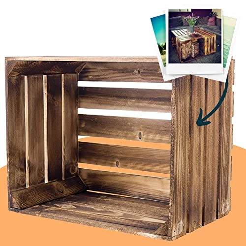 Kontorei geflammte/braune Apfelkisten 50cm x 40cm x 30cm 4er set Holzkisten Weinkisten Obstkiste Kiste Box