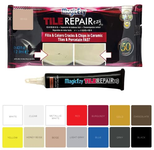 MagicEzy Tile RepairEzy (Beige) - Ceramic Tile Chip Repair Filler - Porcelain Crack Repair Kit - Gap Filler - Tile Putty - Bathroom Floor Tiles, Counter Tops - Wall Touch Up Pen