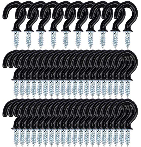 sourcing map 50pcs Cup Ceiling Hooks 1/2 Inch Vinyl Coated Metal Screw in Holder Hooks for Home Office Plants Outdoor Lights Hanger Black