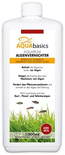 AQUAbasics Aquarium Algenvernichter für alle Schmieralgen, Bartalgen und Pinselalgen - Dauerhaft, schnell und sicher Algenfrei, Größe:1 Liter