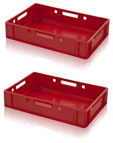 kistenkind 2x Fleischkiste E1 rot 60x40x12,5 Metzgerkiste Eurobehälter inkl. Zollstock