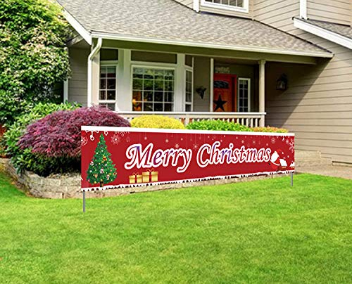 Weihnachten Deko Banner Weihnachtsdeko Lang Weihnachtsbanner Merry Christmas Flagge Hängedeko Tür Garten Weihnachtsschmuck Veranda Zeichen Gartendeko Dekoration Zaun Wand Laden Wandanhänger