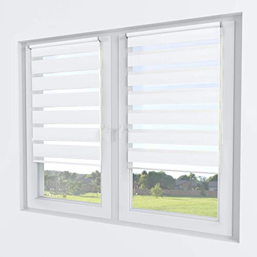 Rollmayer Klemmfix-Doppelrollo ohne Bohren Klemmrollo Fensterrollo Duo Rollo Sonnenschutzrollo Zebrarollo Seitenzugrollo für Fenster und Tür (Weiß - 75 x 220 cm - BxH)